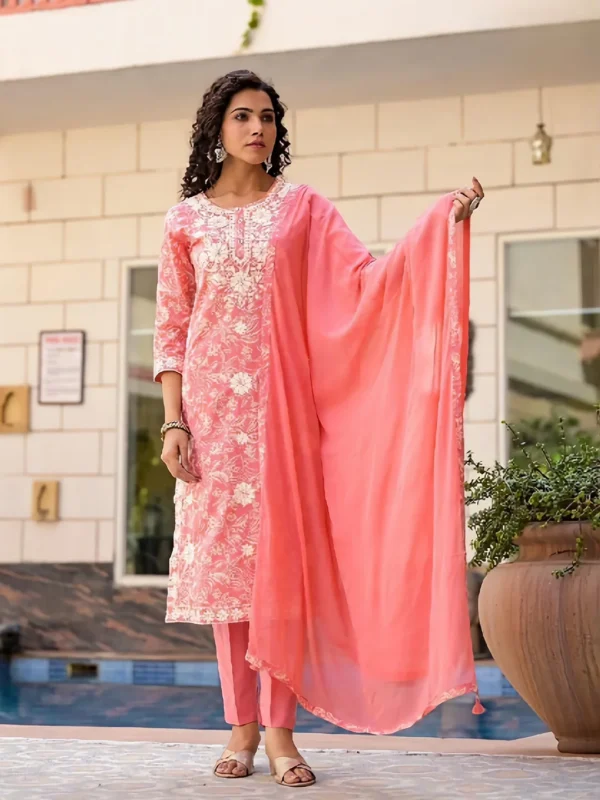 SD4U Printed Pant set with Duppata in Embroidery Work