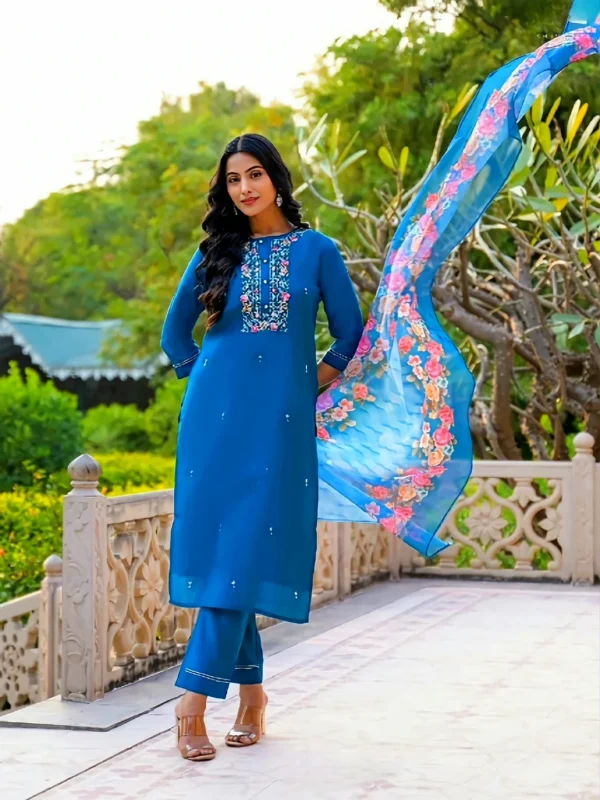 SD4U Pant Set With Duppata In Slik Fabric