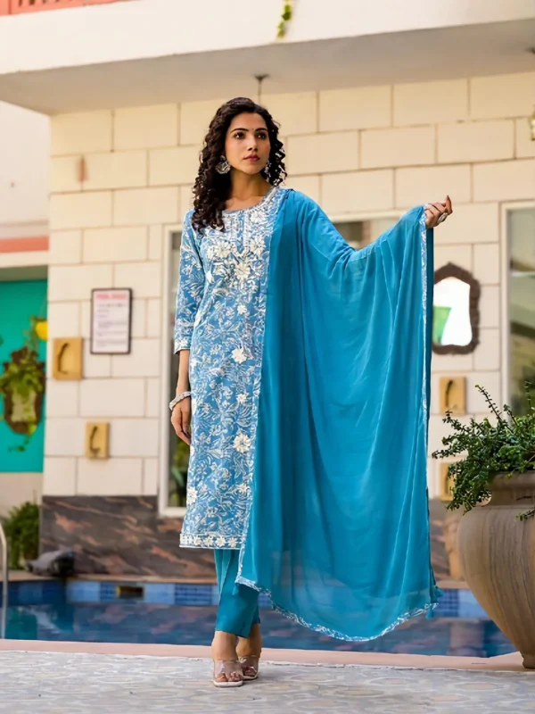 SD4U  Printed Pant set With Duppata in Embroidery Work