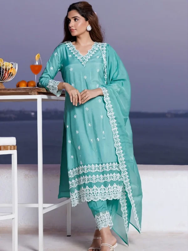 SD4U Pant set With Duppata in Lucknovi Work Silk Fabric