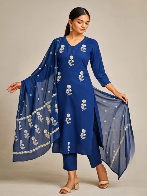 SD4U Lucknowi Chikankari Pant Set With Dupatta in RAYON Fabric