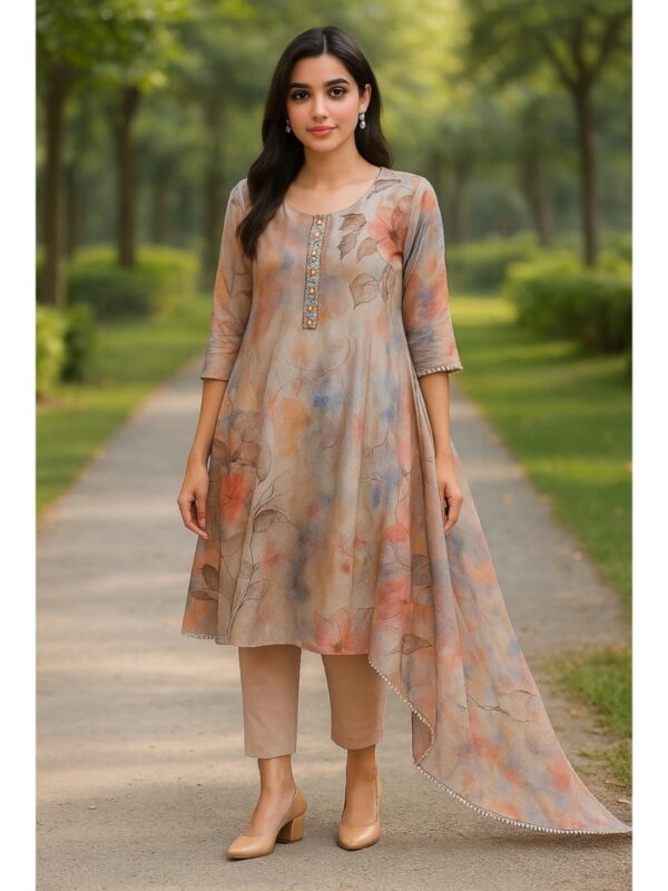 SD4U  Pastel Floral Pant Set Printed Kurti Set with Dupatta